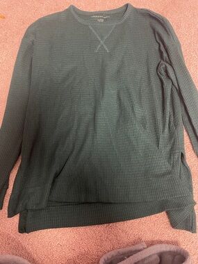 American Eagle Dark Teal Waffle Knit Crewneck Sweater